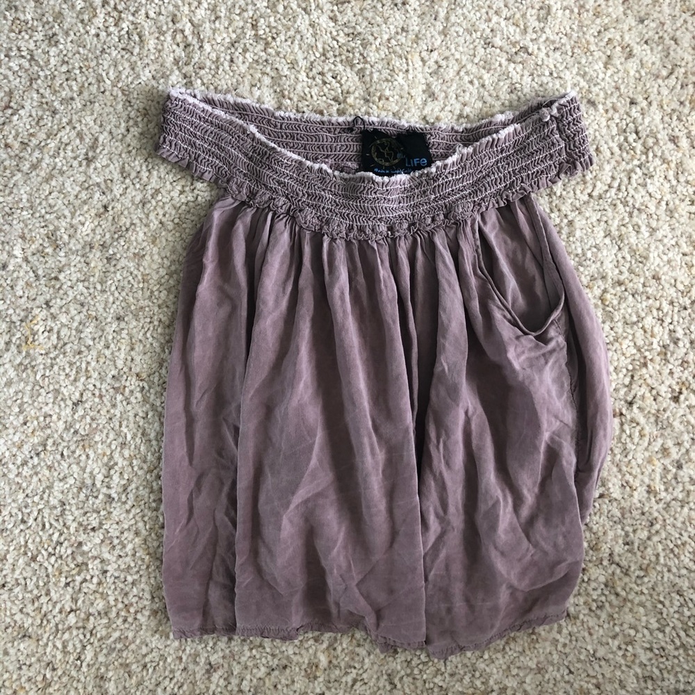 Off the shoulder purple flowy shirt